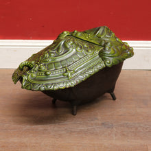 Load image into Gallery viewer, Antique French Cast Iron Coal Scuttle with Green Enamel Lid, Art Nouveau Era. B12665

