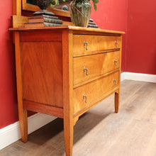 Load image into Gallery viewer, Australian Maple Dressing Table with Mirror and Three Drawers, Brass Handles. B12654
