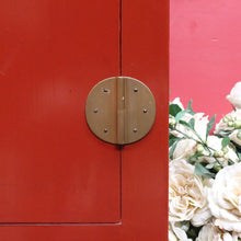 Load image into Gallery viewer, Vintage Chinese Style Red Lacquer Wedding Cabinet with Brass Medallion. B13075

