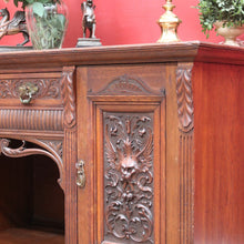 Load image into Gallery viewer, English Oak Sideboard with Carved Greenman Detail and Art Nouveau Handles. B12660
