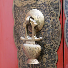 Load image into Gallery viewer, Vintage Chinese Style Red Lacquer Wedding Cabinet with Brass Medallion. B13075

