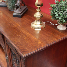 Load image into Gallery viewer, English Oak Sideboard with Carved Greenman Detail and Art Nouveau Handles. B12660
