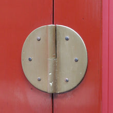 Load image into Gallery viewer, Vintage Chinese Style Red Lacquer Wedding Cabinet with Brass Medallion. B13076
