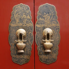 Load image into Gallery viewer, Vintage Chinese Style Red Lacquer Wedding Cabinet with Brass Medallion. B13076
