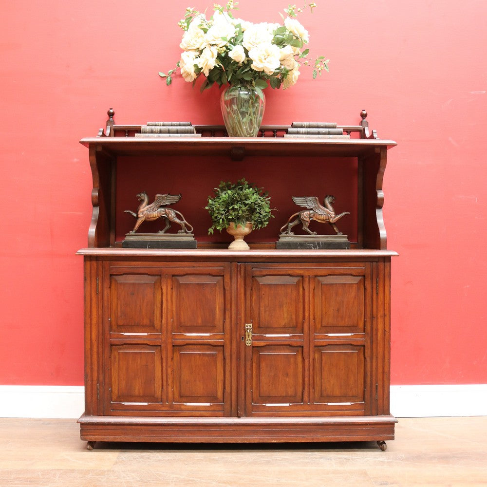 Antique English Walnut Sideboard with Panelled Doors and Brass Fittings. B12682