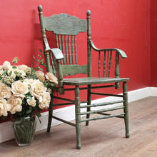 Load image into Gallery viewer, Antique English Painted Hall Chair in Sage Green and Duck Egg Blue. B13077
