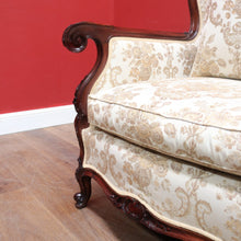 Load image into Gallery viewer, Grand Antique Victorian-Style Walnut Sofa with Cream Floral Upholstery and Cushions. B12695
