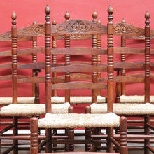 Load image into Gallery viewer, Set of Six Antique French Ladder Back Dining Chairs with Rush Seats. B12692
