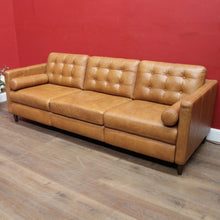 Load image into Gallery viewer, Vintage Tan Leather Three Seater Button Tufted Electric Recliner Lounge. B13084
