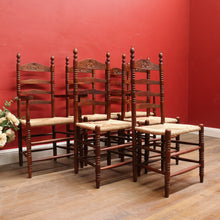 Load image into Gallery viewer, Set of Six Antique French Ladder Back Dining Chairs with Rush Seats. B12692
