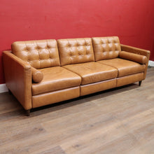 Load image into Gallery viewer, Vintage Tan Leather Three Seater Button Tufted Electric Recliner Lounge. B13084
