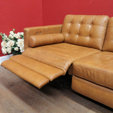 Load image into Gallery viewer, Vintage Tan Leather Three Seater Button Tufted Electric Recliner Lounge. B13084
