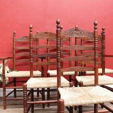 Load image into Gallery viewer, Set of Six Antique French Ladder Back Dining Chairs with Rush Seats. B12692

