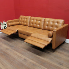 Load image into Gallery viewer, Vintage Tan Leather Three Seater Button Tufted Electric Recliner Lounge. B13084
