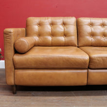 Load image into Gallery viewer, Vintage Tan Leather Three Seater Button Tufted Electric Recliner Lounge. B13084
