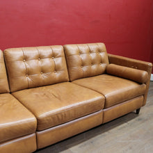 Load image into Gallery viewer, Vintage Tan Leather Three Seater Button Tufted Electric Recliner Lounge. B13084

