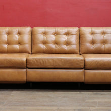Load image into Gallery viewer, Vintage Tan Leather Three Seater Button Tufted Electric Recliner Lounge. B13084
