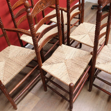 Load image into Gallery viewer, Set of Six Antique French Ladder Back Dining Chairs with Rush Seats. B12692
