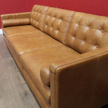 Load image into Gallery viewer, Vintage Tan Leather Three Seater Button Tufted Electric Recliner Lounge. B13084
