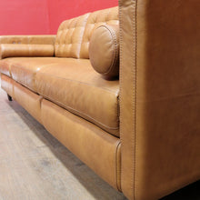 Load image into Gallery viewer, Vintage Tan Leather Three Seater Button Tufted Electric Recliner Lounge. B13084
