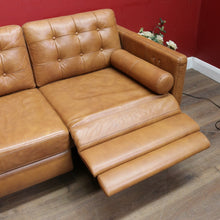 Load image into Gallery viewer, Vintage Tan Leather Three Seater Button Tufted Electric Recliner Lounge. B13084
