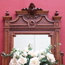Load image into Gallery viewer, Antique French Walnut Overmantel Mirror with Carved Detail and Central Crest. B12698
