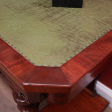 Load image into Gallery viewer, Antique English Mahogany and Green Leather Desk or Hall Table Console Table. B12351
