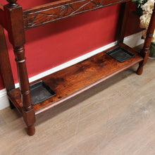 Load image into Gallery viewer, Antique English Oak Gothic Revival Umbrella Stand with Green Man Carved Pediment. B13083
