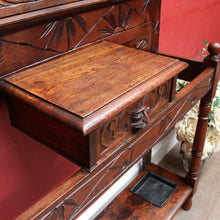 Load image into Gallery viewer, Antique English Oak Gothic Revival Umbrella Stand with Green Man Carved Pediment. B13083
