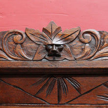 Load image into Gallery viewer, Antique English Oak Gothic Revival Umbrella Stand with Green Man Carved Pediment. B13083
