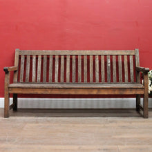 Load image into Gallery viewer, Vintage Hardwood Garden Bench Seat with Arms and Weathered Country Patina. B13067
