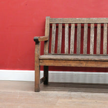 Load image into Gallery viewer, Vintage Hardwood Garden Bench Seat with Arms and Weathered Country Patina. B13067
