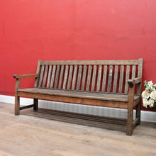 Load image into Gallery viewer, Vintage Hardwood Garden Bench Seat with Arms and Weathered Country Patina. B13067
