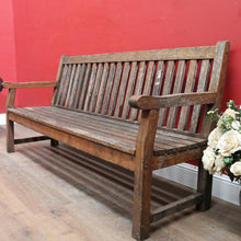 Load image into Gallery viewer, Vintage Hardwood Garden Bench Seat with Arms and Weathered Country Patina. B13067
