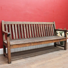 Load image into Gallery viewer, Vintage Hardwood Garden Bench Seat with Arms and Weathered Country Patina. B13067
