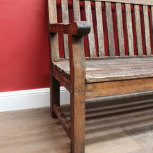 Load image into Gallery viewer, Vintage Hardwood Garden Bench Seat with Arms and Weathered Country Patina. B13067
