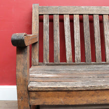 Load image into Gallery viewer, Vintage Hardwood Garden Bench Seat with Arms and Weathered Country Patina. B13067
