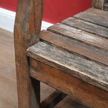 Load image into Gallery viewer, Vintage Hardwood Garden Bench Seat with Arms and Weathered Country Patina. B13067
