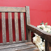 Load image into Gallery viewer, Vintage Hardwood Garden Bench Seat with Arms and Weathered Country Patina. B13067
