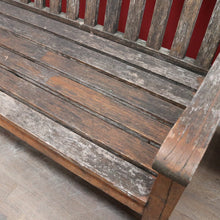 Load image into Gallery viewer, Vintage Hardwood Garden Bench Seat with Arms and Weathered Country Patina. B13067
