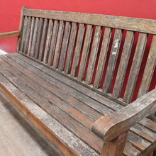 Load image into Gallery viewer, Vintage Hardwood Garden Bench Seat with Arms and Weathered Country Patina. B13067
