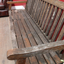 Load image into Gallery viewer, Vintage Hardwood Garden Bench Seat with Arms and Weathered Country Patina. B13067
