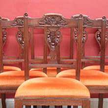 Load image into Gallery viewer, Set of Six Australian Cedar Dining Chairs with Burnt Orange Seats. B12684
