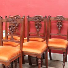 Load image into Gallery viewer, Set of Six Australian Cedar Dining Chairs with Burnt Orange Seats. B12684
