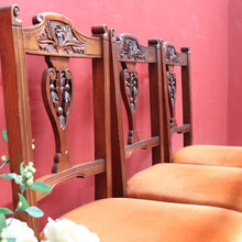 Load image into Gallery viewer, Set of Six Australian Cedar Dining Chairs with Burnt Orange Seats. B12684
