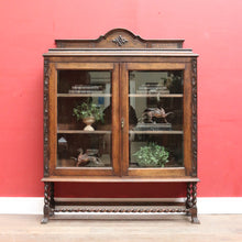 Load image into Gallery viewer, Antique English Oak Two Door Bookcase China Cabinet with Glass Doors and Key. B13089
