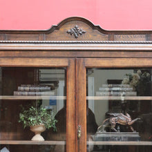 Load image into Gallery viewer, Antique English Oak Two Door Bookcase China Cabinet with Glass Doors and Key. B13089

