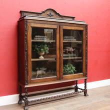 Load image into Gallery viewer, Antique English Oak Two Door Bookcase China Cabinet with Glass Doors and Key. B13089
