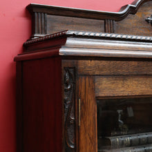 Load image into Gallery viewer, Antique English Oak Two Door Bookcase China Cabinet with Glass Doors and Key. B13089
