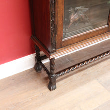 Load image into Gallery viewer, Antique English Oak Two Door Bookcase China Cabinet with Glass Doors and Key. B13089
